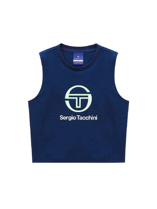 Women's Sleeveless T-Shirt- Navy Chenille Brocade Lace