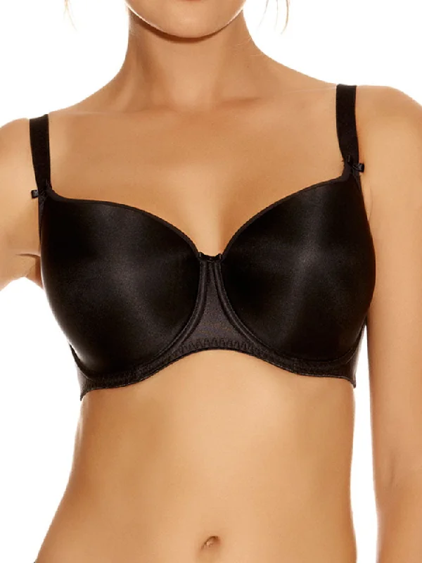 Smoothing Moulded T-Shirt Bra - Black Ribbed Striped Patterned