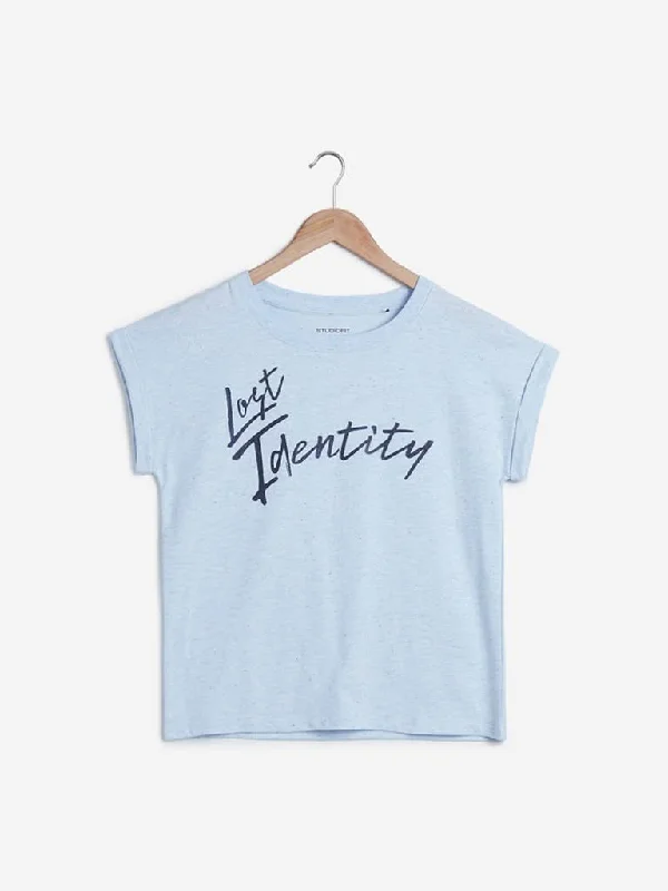 Studiofit Aqua Text Print T-Shirt Fashionable Trendy Casual