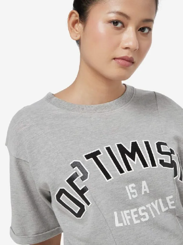 Studiofit Grey Text Patterned T-Shirt Mesh Canvas Denim