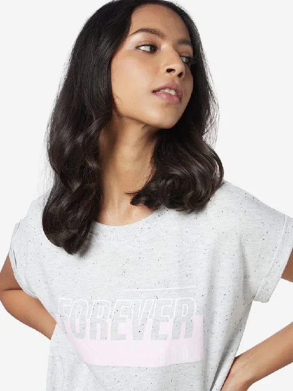 Studiofit Grey Text Print T-Shirt Iron Safe Non-Iron Wrinkle Free