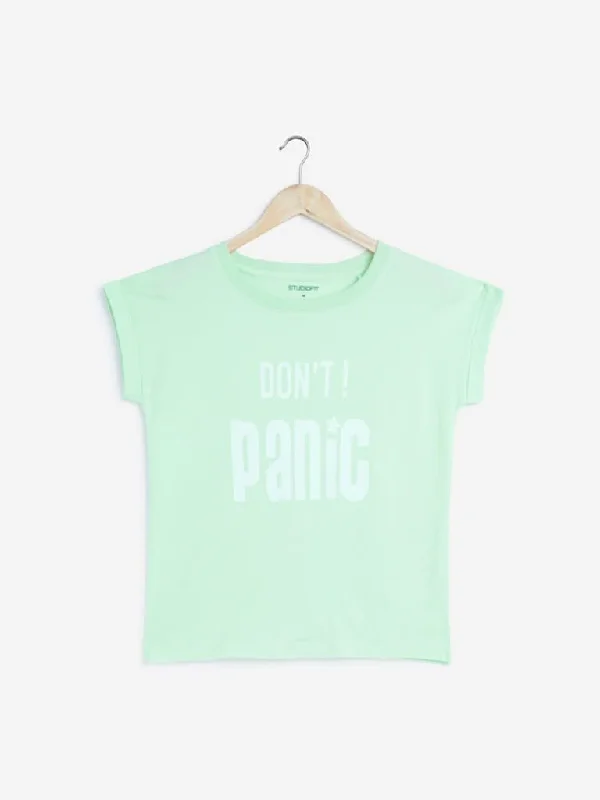 Studiofit Mint Text Printed Power T-Shirt Print Jacquard Patchwork