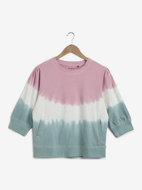 Studiofit Multicolour Colour-Block Crop T-Shirt Elegant Classic Vintage