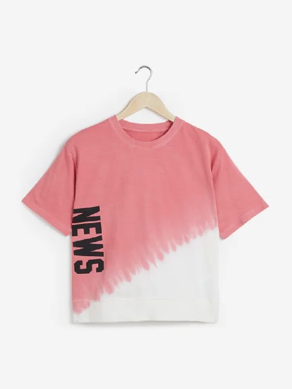 Studiofit Pink Dip-Dye T-Shirt Satin Fabric Silk Fabric Chiffon Fabric