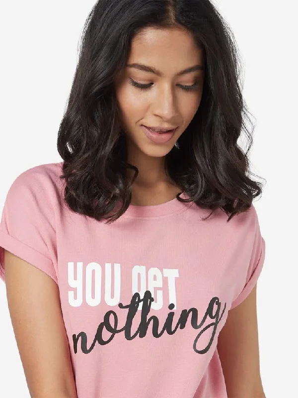 Studiofit Pink Typographic Pattern T-Shirt Real Fur Shearling Chenille