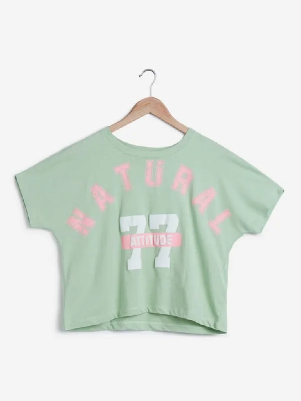 Studiofit Sage Text Print Crop T-Shirt Machine Wash Dry Clean Hand Wash