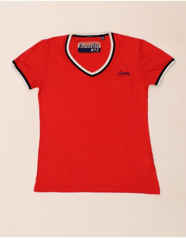 SUPERDRY Womens NYC T-Shirt Top UK 10 Small Red Polyester Satin Fabric Silk Fabric Chiffon Fabric