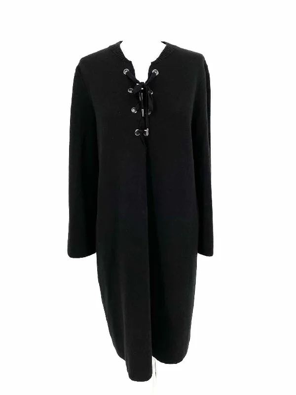 Theory Women's Black Shift Merino Wool Blend LACE UP Size M Dress