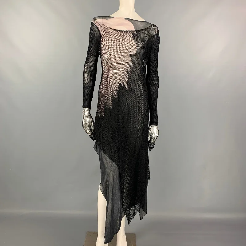 YOHJI YAMAMOTO Fall 2011 Size S Black & Grey Mesh Photo Print Asymmetrical Dress