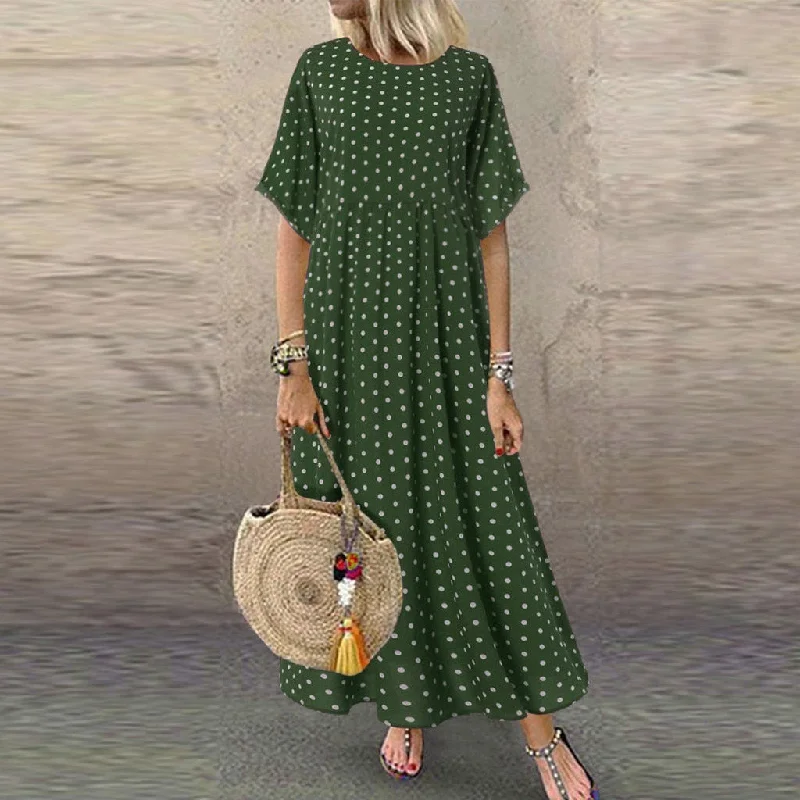 Women Sundress Vintage O-Neck Long Maxi Dress Female Casual Dot Pinted Summer Dress Beach Boho Dresses Vestidos Robe Elegant Maxi Dress with Ruffles Women Sundress Vintage O-Neck Long Maxi Dress Female Casual Dot Pinted Summer Dress Beach Boho Dresses Vestidos Robe Elegant Maxi Dress with Ruffles