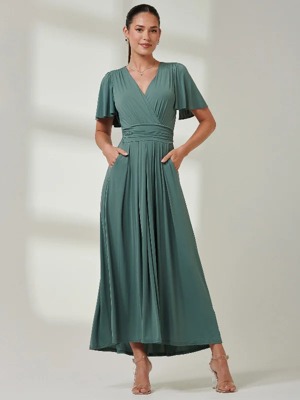 Angel Sleeve Super-Smooth Jersey Maxi Dress, Pleat Green Chic Summer Floral Maxi Dress Angel Sleeve Super-Smooth Jersey Maxi Dress, Pleat Green Chic Summer Floral Maxi Dress