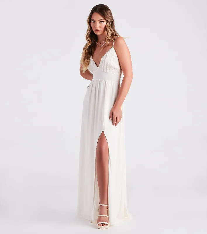 Blissful Beauty Chiffon Ruffle Trim V-Neck Maxi Dress Comfortable Cotton Maxi Dress