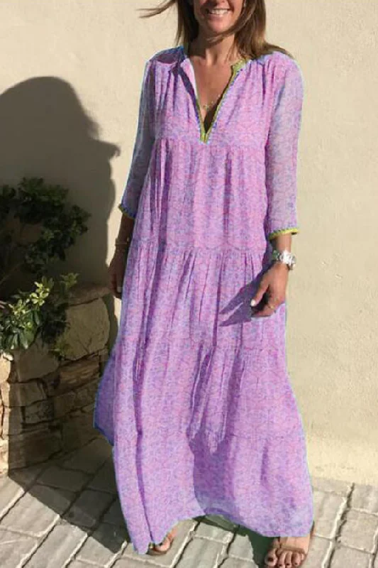Bohemian Printed V-neck Maxi Dress Fashionable Layered Maxi Dress