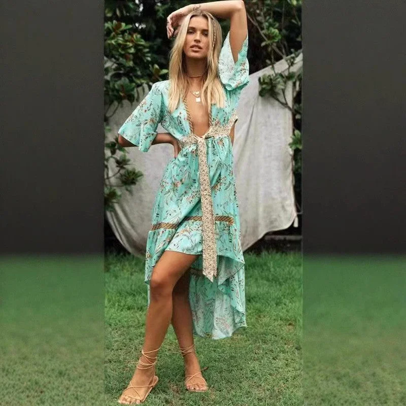 Boho Dress,Maxi Dress, Meilisa Floral Chic Button-Up Maxi Dress