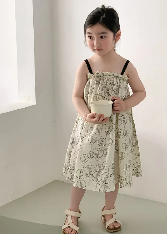 Chic Beige Print Ruffled Patchwork Cotton Slip Maxi Dress Sleeveless Classic Tulle Maxi Dress
