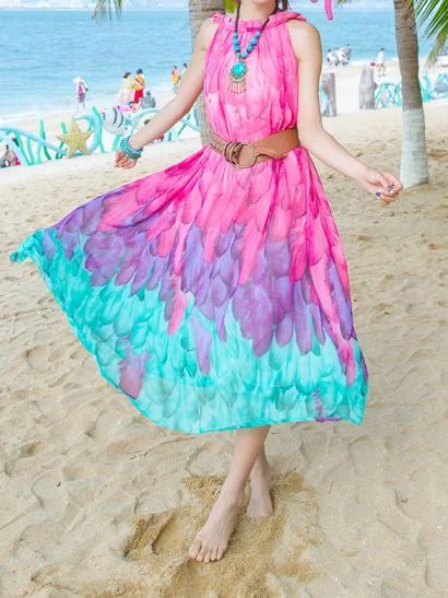 Chiffon Printed Sleeveless Plus Size Bohemia Beach Maxi Dress Fashionable Asymmetrical Maxi Dress Chiffon Printed Sleeveless Plus Size Bohemia Beach Maxi Dress Fashionable Asymmetrical Maxi Dress