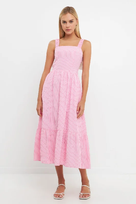 Contrast Bow Striped Maxi Dress Cozy Maxi Dress with Slit