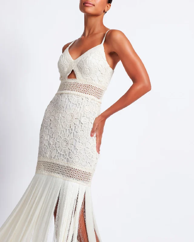 PatBo Crochet Fringe Maxi Dress Comfortable Ruffle Hem Maxi Dress