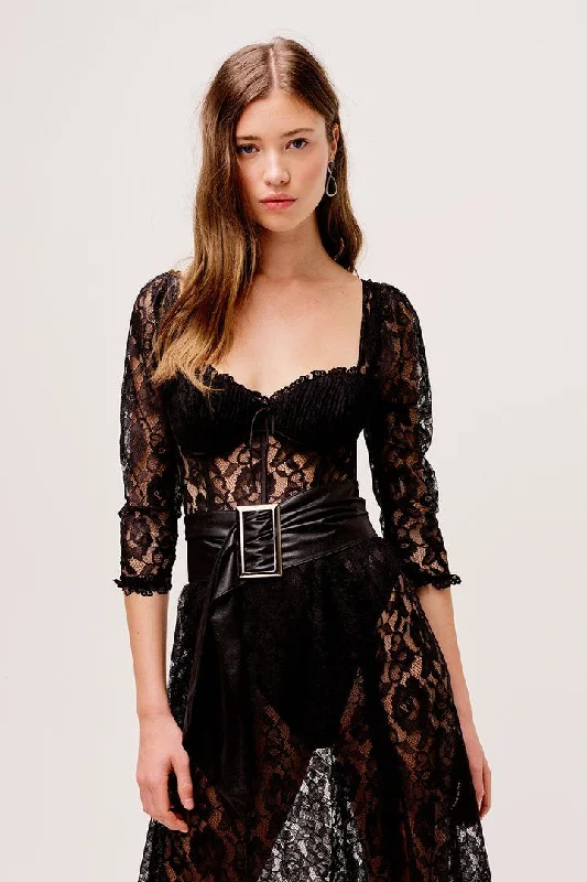 Delilah Sexy Lace Split Maxi Dress Classic Solid Maxi Dress