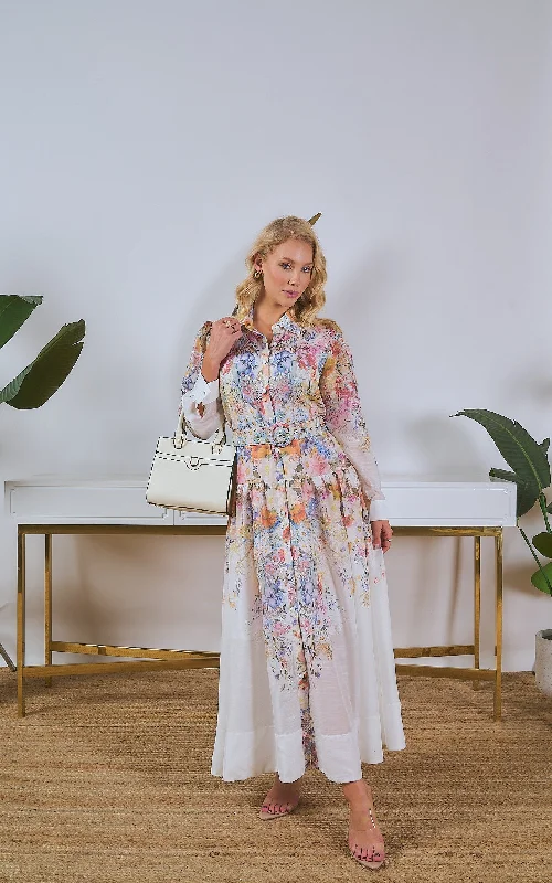 Elegant Floral Print Maxi Dress Elegant Maxi Dress with Belt