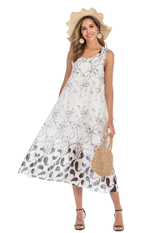 Floral Print Loose Scoop Chiffon Casual Maxi Dress Trendy Maxi Dress with Straps