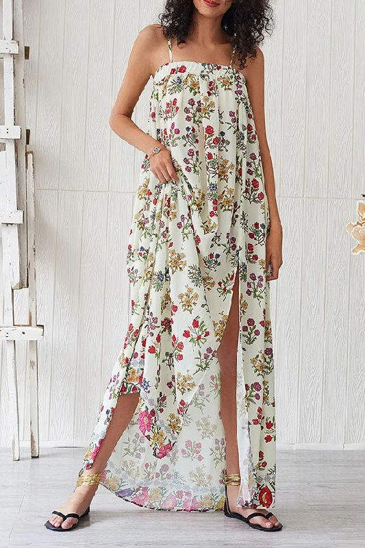 Floral Print Sleeveless Slit Maxi Dress Chic Sleeveless Maxi Dress
