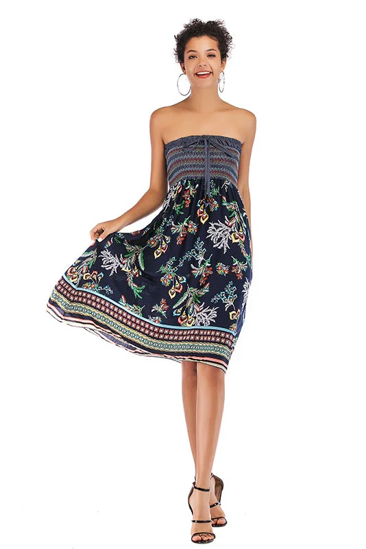 Floral Strapless Tie Front Maxi Dress Fashionable Faux Wrap Maxi Dress