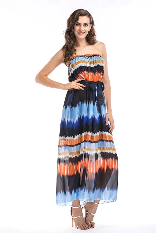 Gradient Strapless Backless Lace-up Maxi Dress Stylish One-Shoulder Maxi Dress