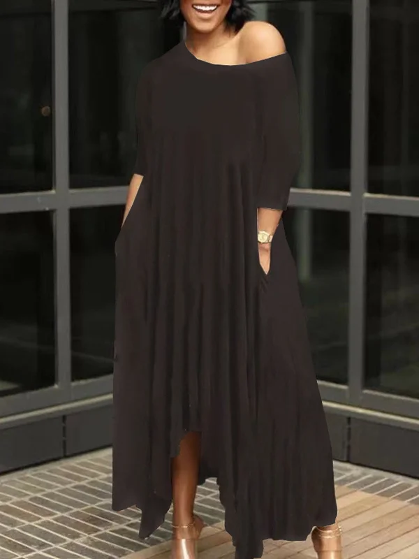 Half Sleeve Solid Asymmetrical Maxi Dresses Fashionable Sheer Maxi Dress
