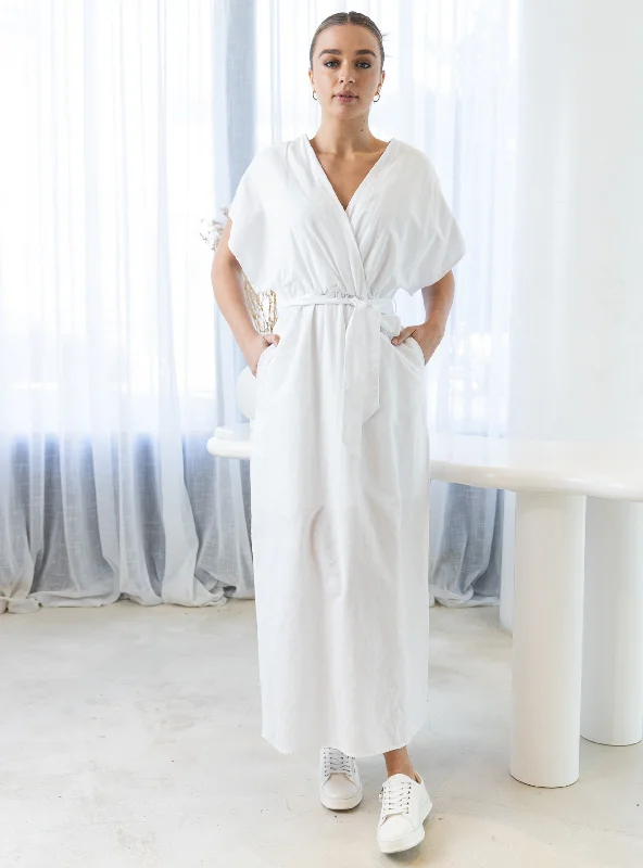 HERITAGE LINEN MAXI DRESS - White Elegant Boho Maxi Dress