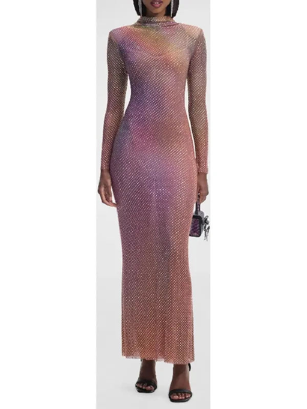 Iridescent Printed Rhinestone Maxi Dress Cozy Maxi Dress with Slit