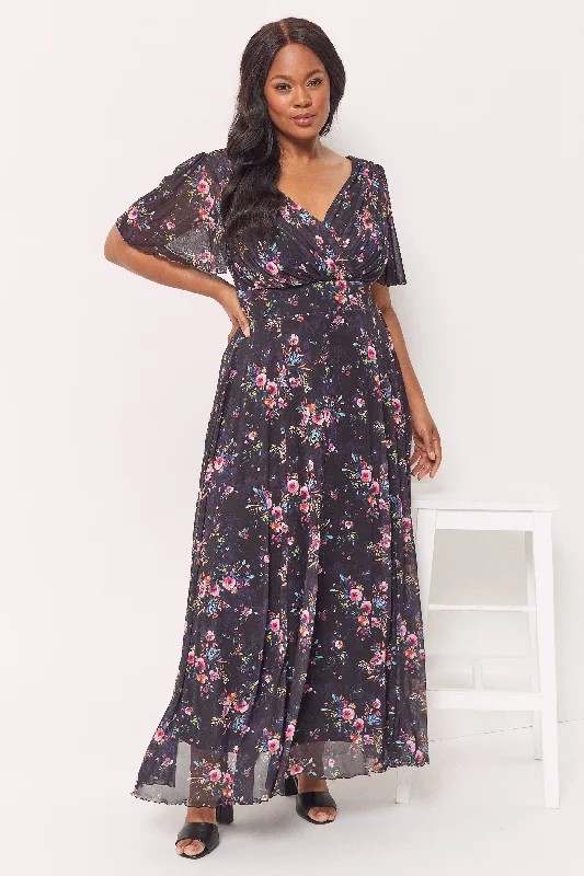 Isabelle Midnight Pink Float Sleeve Maxi Dress Cozy Ribbed Maxi Dress