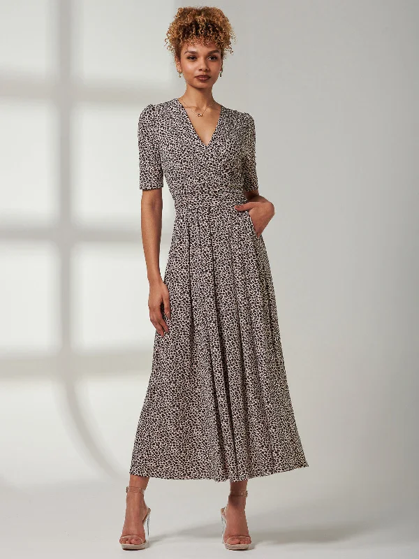 Kenzie Half Sleeve Jersey Maxi Dress, Neutral Animal Classic A-Line Maxi Dress