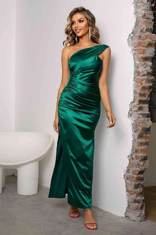 Languid Whispers One-Shoulder Draped Maxi Dress Elegant Maxi Dress with Lace