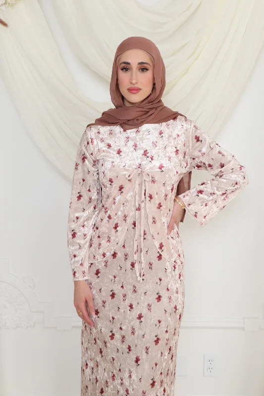 Lina Floral maxi Dress Set- Rose Stylish Long Sleeve Maxi Dress