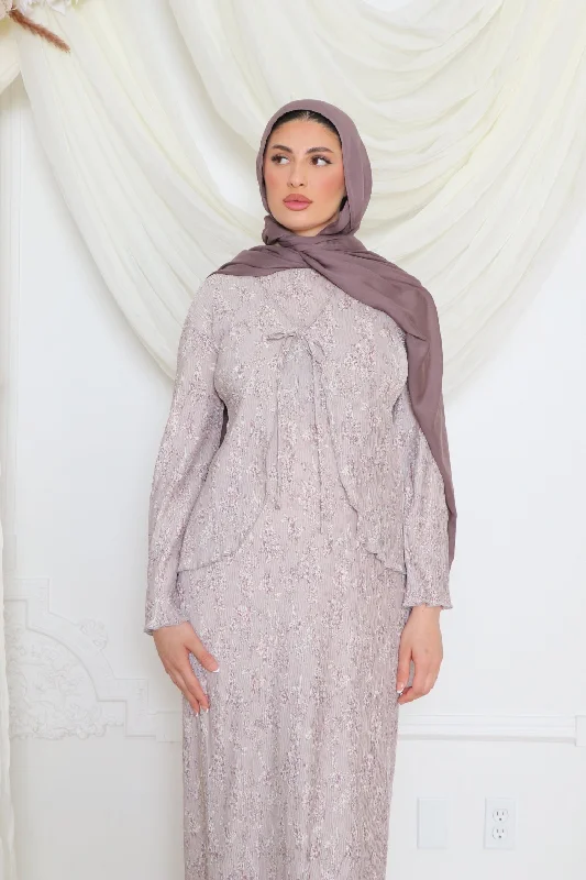 Lina Floral Maxi Dress Set- Lavender Gray Elegant Velvet Maxi Dress