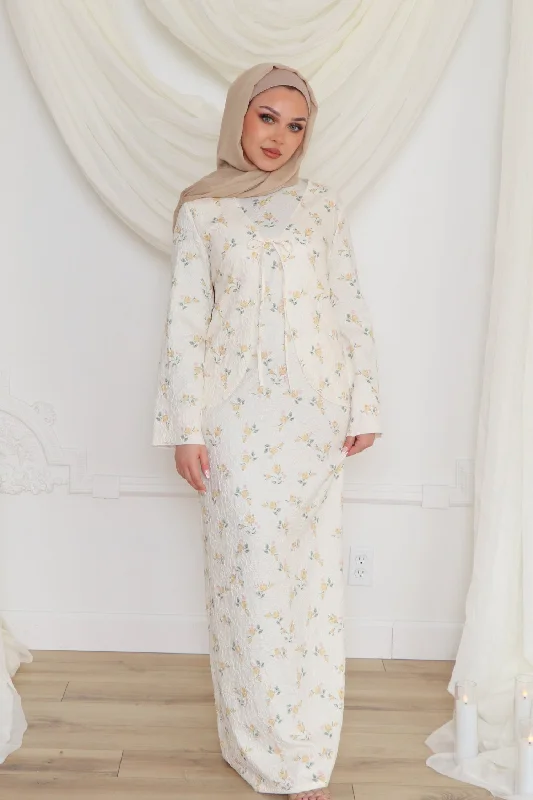 Lina Floral Maxi Dress Set- Cream Chic Boho Print Maxi Dress