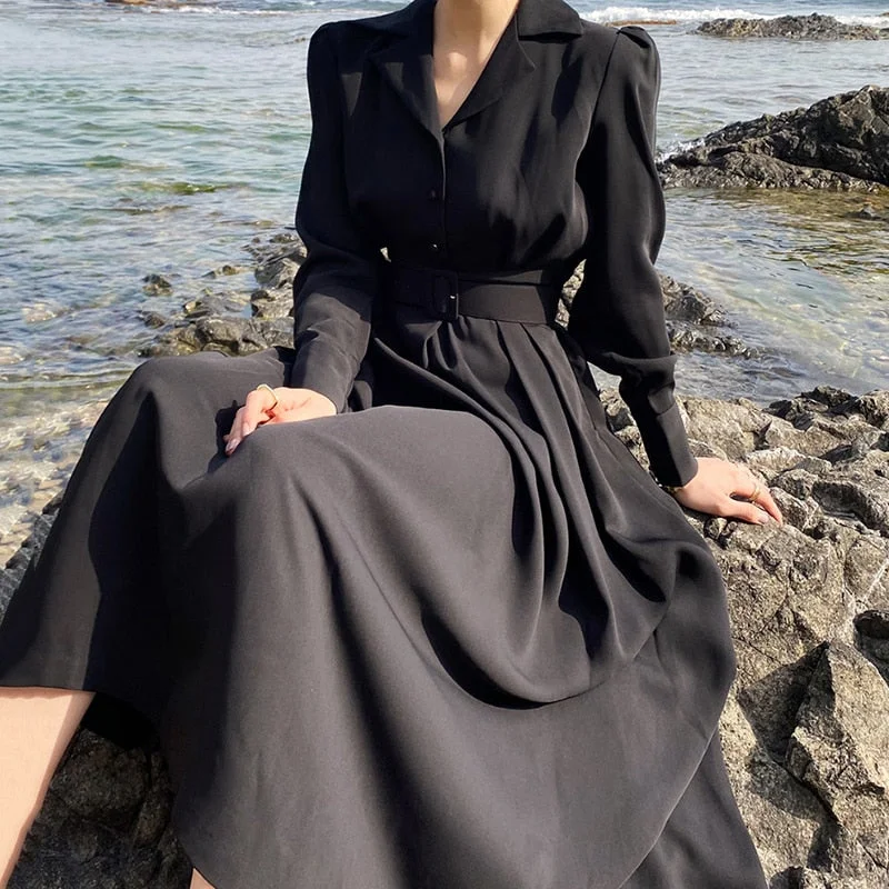 Long Maxi Dresses for Woman Party Single Breasted Autumn Winter Notched Collar Dress Elegant Vestidos High Waist Business Black Elegant Pleated Maxi Dress Long Maxi Dresses for Woman Party Single Breasted Autumn Winter Notched Collar Dress Elegant Vestidos High Waist Business Black Elegant Pleated Maxi Dress