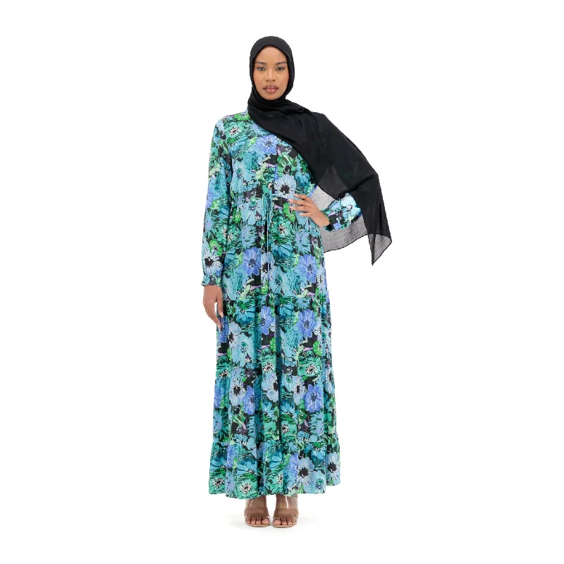 Rayon Maxi Dress - Botanical Garden Design Cozy Longline Maxi Dress