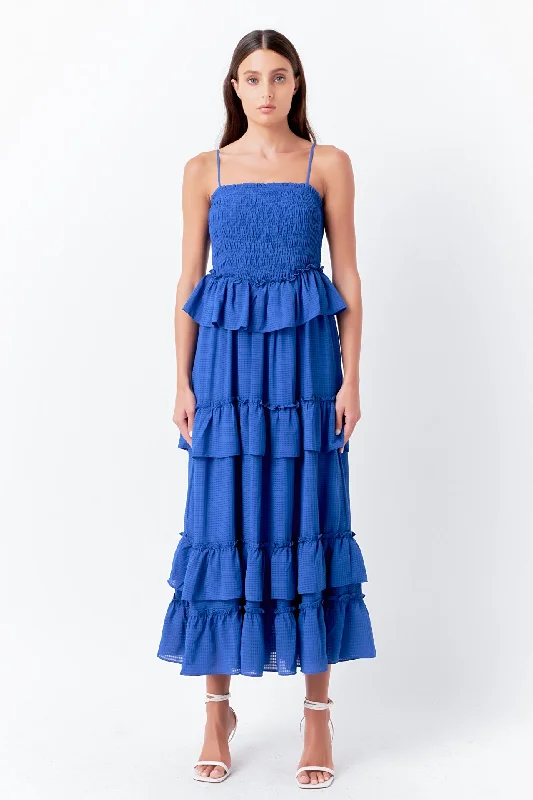 Tiered Gingham Maxi Dress Stylish Off-Shoulder Maxi Dress