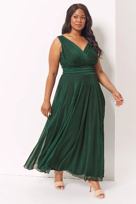 Nancy Marilyn Alexandrite Green Chiffon Maxi Dress Elegant Maxi Dress with Drapes