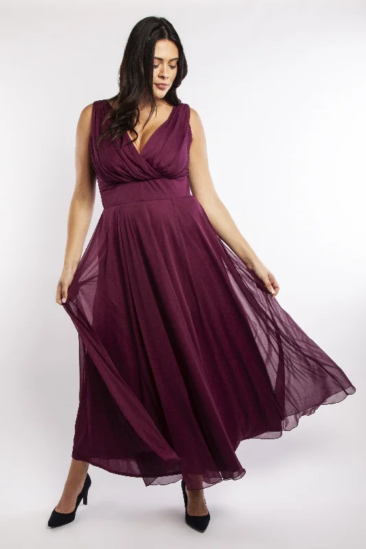 Nancy Marilyn Plum Chiffon Maxi Dress Cozy Maxi Dress with Slit