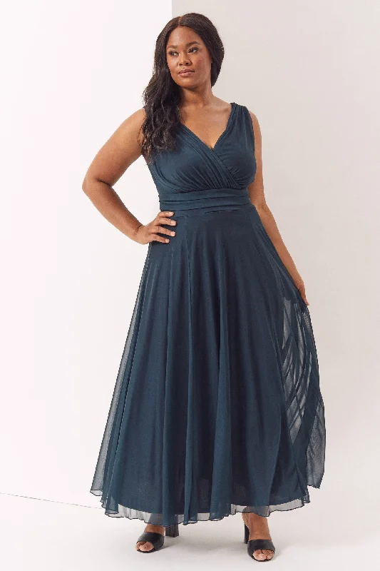 Nancy Marilyn Topaz Blue Chiffon Maxi Dress Stylish Empire Waist Maxi Dress