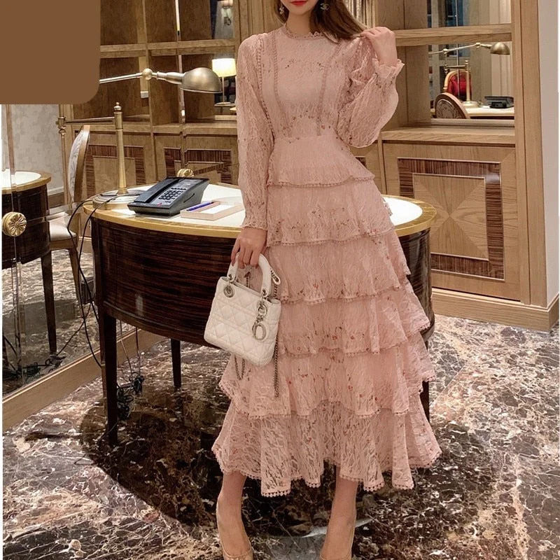 Darianrojas New Spring Pink Lace Embroidery Maxi Dress Female Long Sleeve High Waist Ruffle Elegant Runway Dresses Vestidos Stylish Maxi Dress with Frills Darianrojas New Spring Pink Lace Embroidery Maxi Dress Female Long Sleeve High Waist Ruffle Elegant Runway Dresses Vestidos Stylish Maxi Dress with Frills