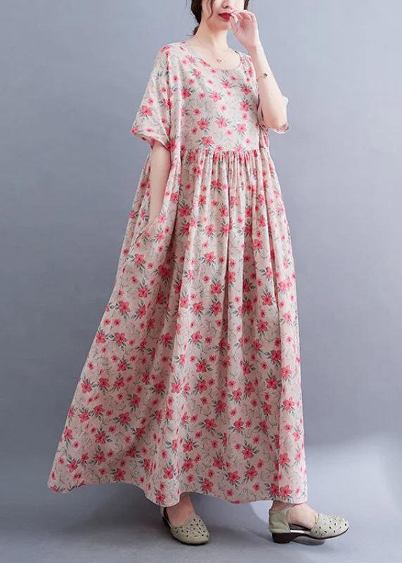 Novelty Pink O-Neck Patchwork Print Cotton Maxi Dresses Summer Comfortable Bohemian Maxi Dress Novelty Pink O-Neck Patchwork Print Cotton Maxi Dresses Summer Comfortable Bohemian Maxi Dress