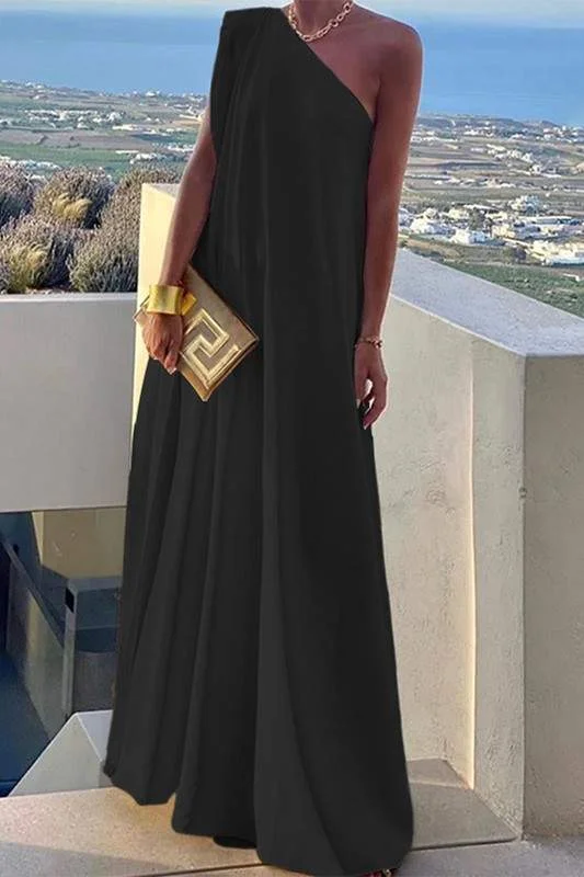 ONE SHOULDER SEAMLESS MAXI DRESS Stylish Empire Waist Maxi Dress