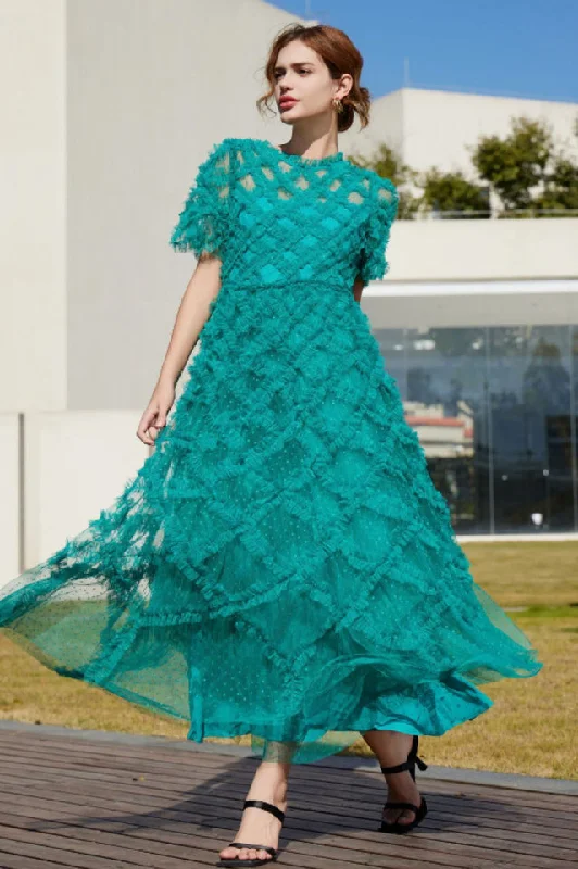 Opulent High Waist Tulle Ruffle Maxi Dress Fashionable Chiffon Tiered Maxi Dress