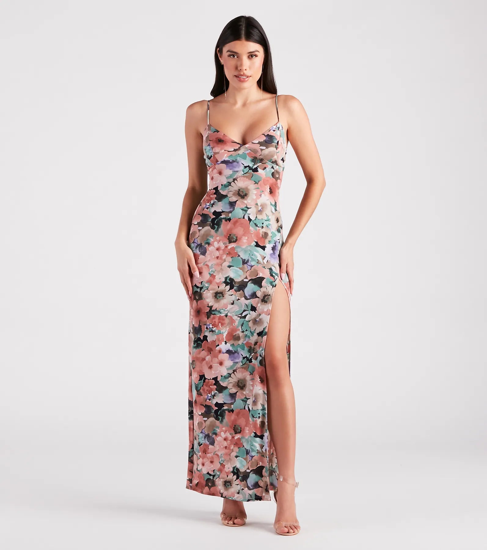 Paint Me In Floral V-Neck Maxi Dress Classic A-Line Maxi Dress