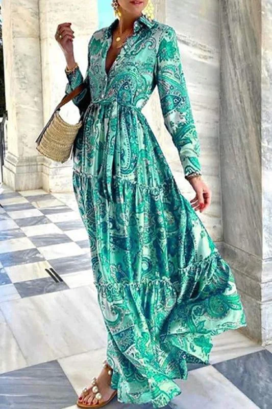 PAISLEY PRINT MAXI DRESS Comfortable Pleated Maxi Dress