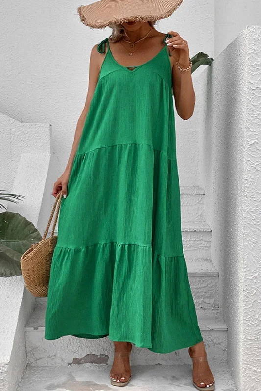 Perfee Tie-Shoulder Tiered Maxi Dress Comfortable Ruffle Hem Maxi Dress